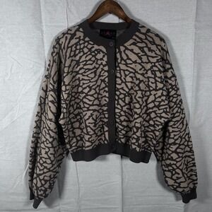 Jordan Brand Women Elephant Print Cardigan Sweater Brown Loose Fit Medium DQ4591